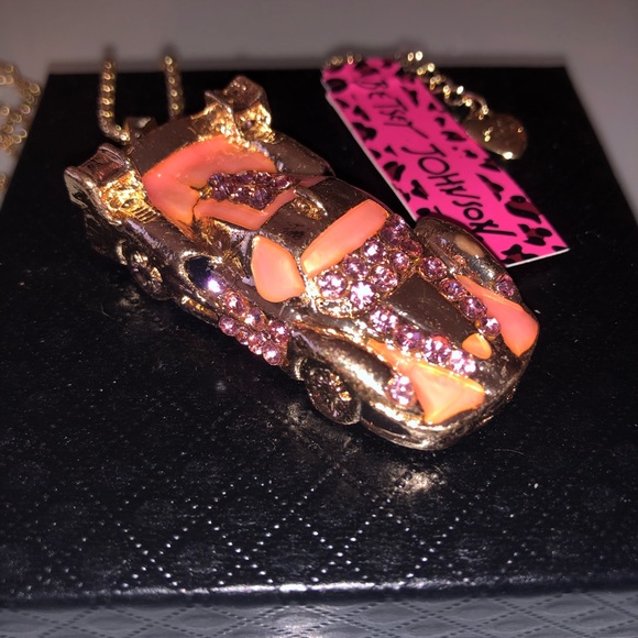 Race Car Pink Gold Necklace Betsey Johnson new - Picture 2 of 8